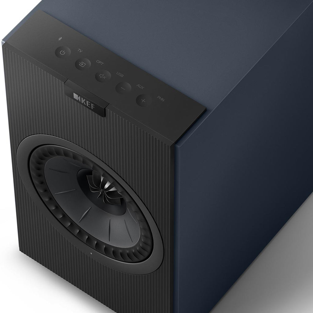 KEF Coda W active bookshelf speakers, detail view.