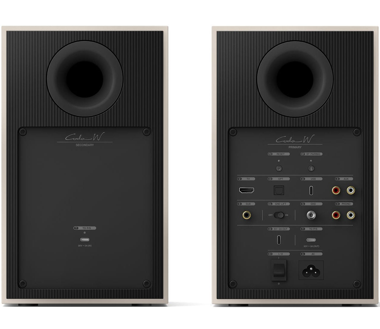 KEF Coda W active bookshelf speakers, detail view.