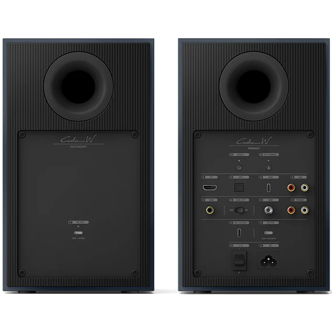 KEF Coda W active bookshelf speakers, detail view.