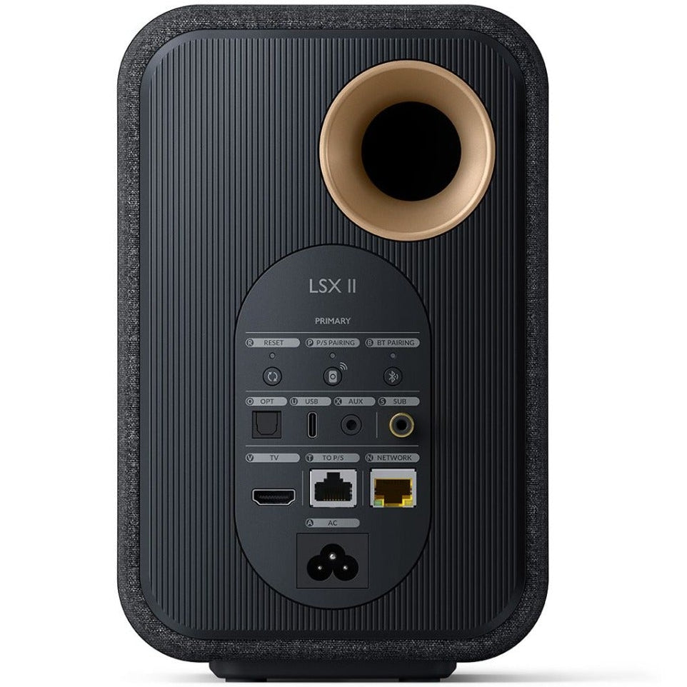 KEF LSX II, active bookshelf speakers, detail, carbon black