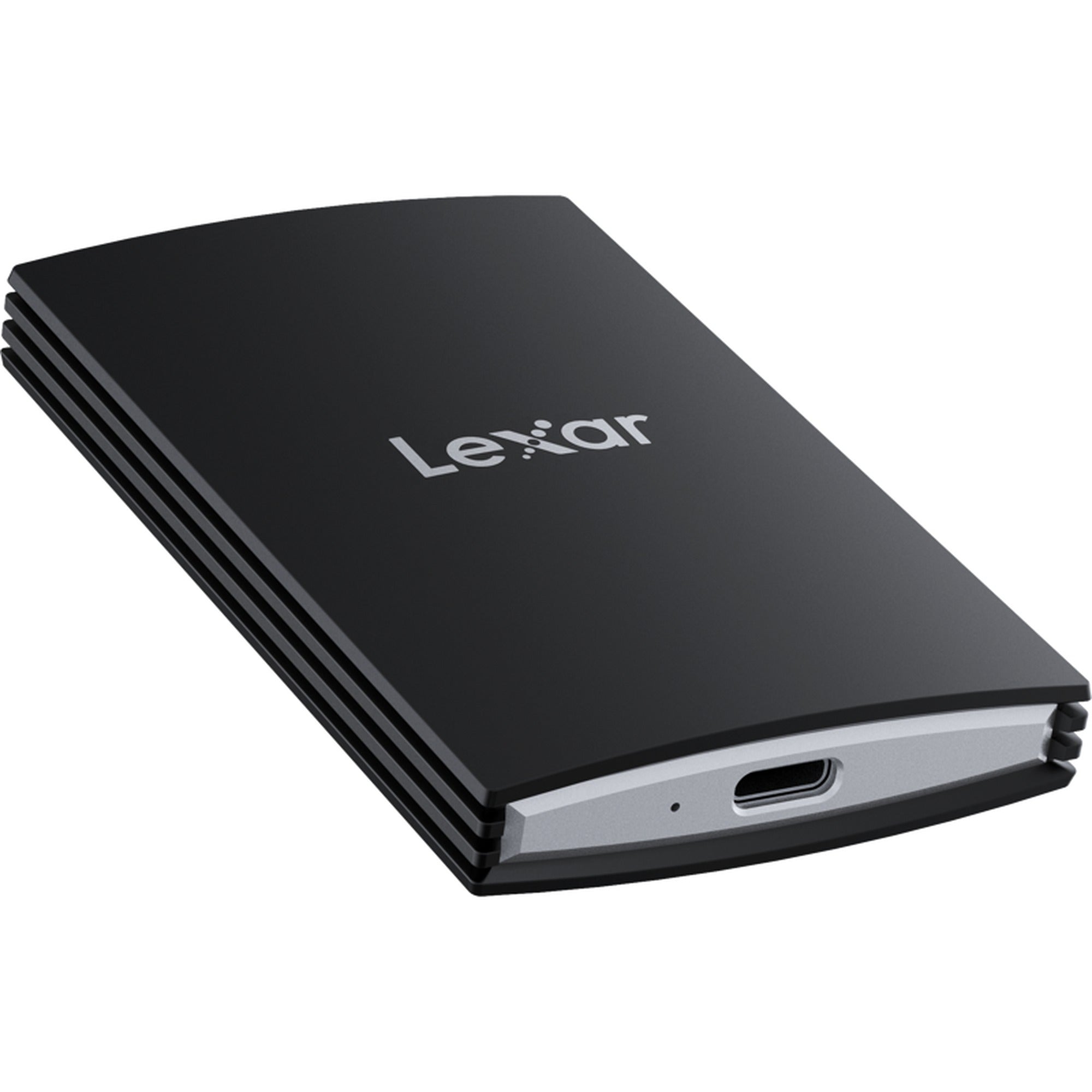 Lexar Armor 700 portable SSD external drive with rugged black casing and USB-C connection for fast data transfer.