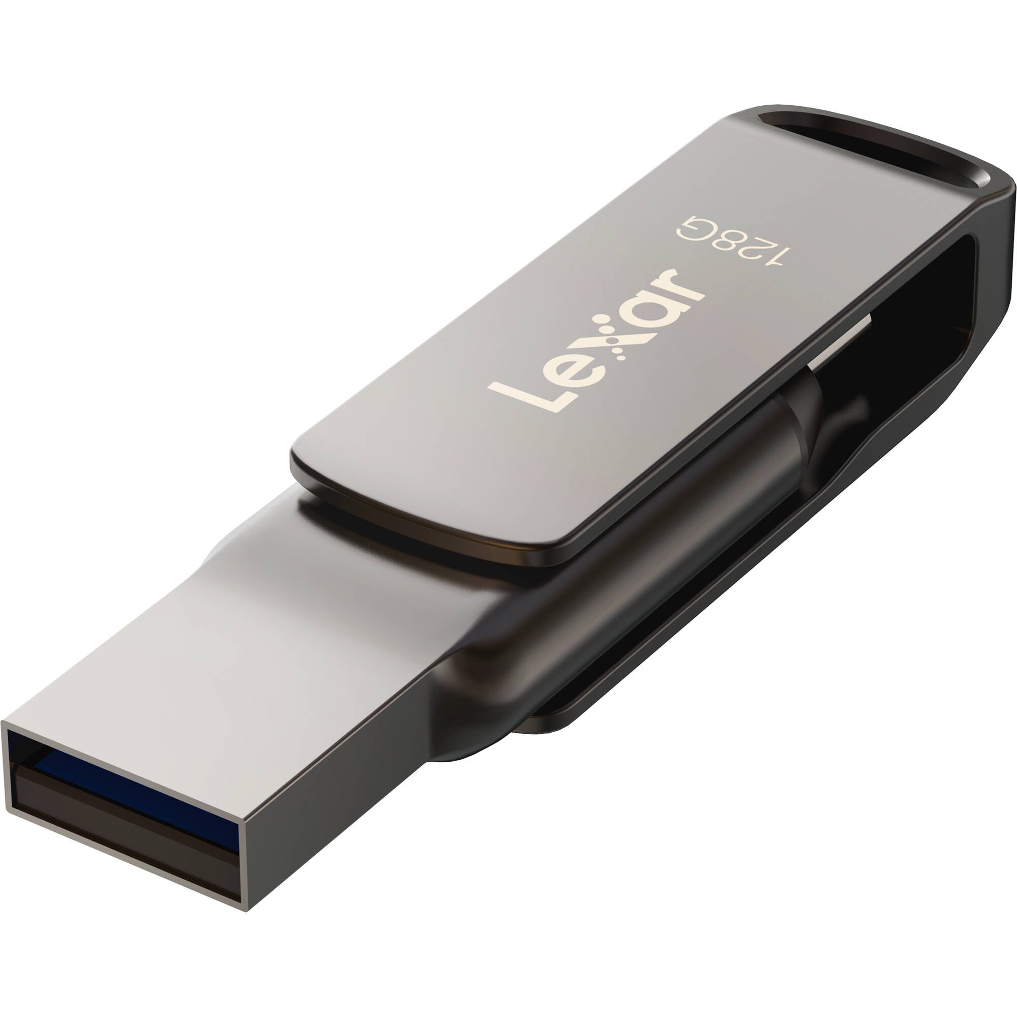 Lexar JumpDrive Dual Drive D400 USB stick, angle showing USB-A connector