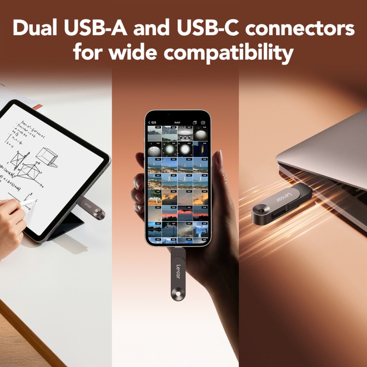 Lexar JumpDrive D500 used with phone, tablet and laptop