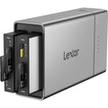 Lexar Workflow Go docking station with two-module bay for easy data transfer and device connectivity.