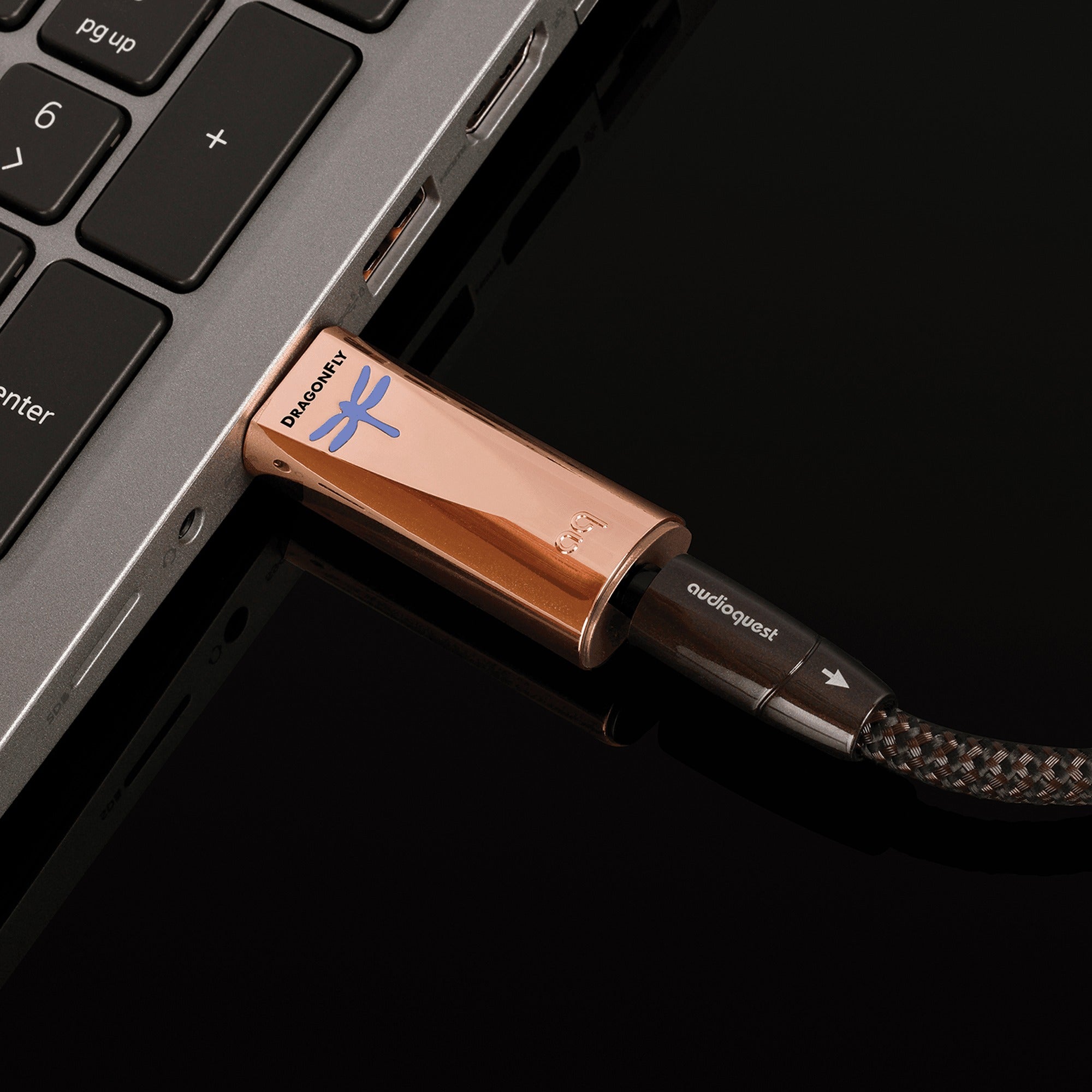 AudioQuest DragonFly Copper plugged into a laptop