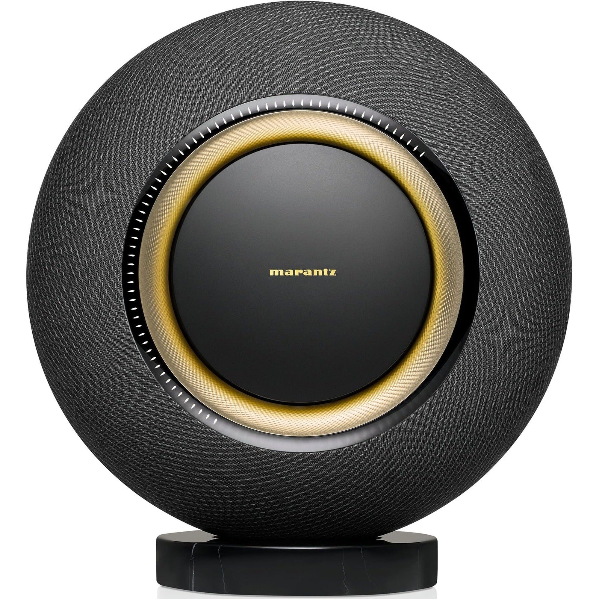 Marantz Horizon Grand wireless speakers with sleek design, featuring premium black finish and modern audio equipment appearance.