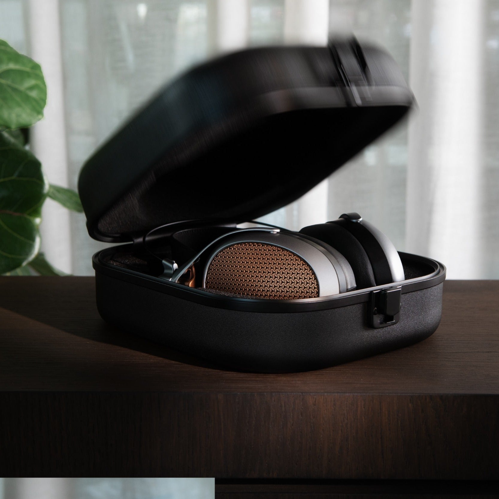Wired Meze Audio Poet headphones with over-ear design, black cushions, and sleek cables for immersive listening.