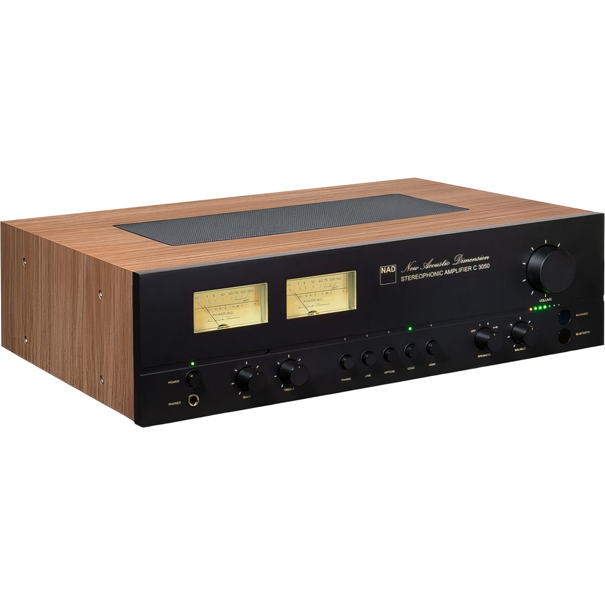 NAD C 3050 stereo amplifier with sleek black design and control knobs, showcasing high-quality audio equipment.