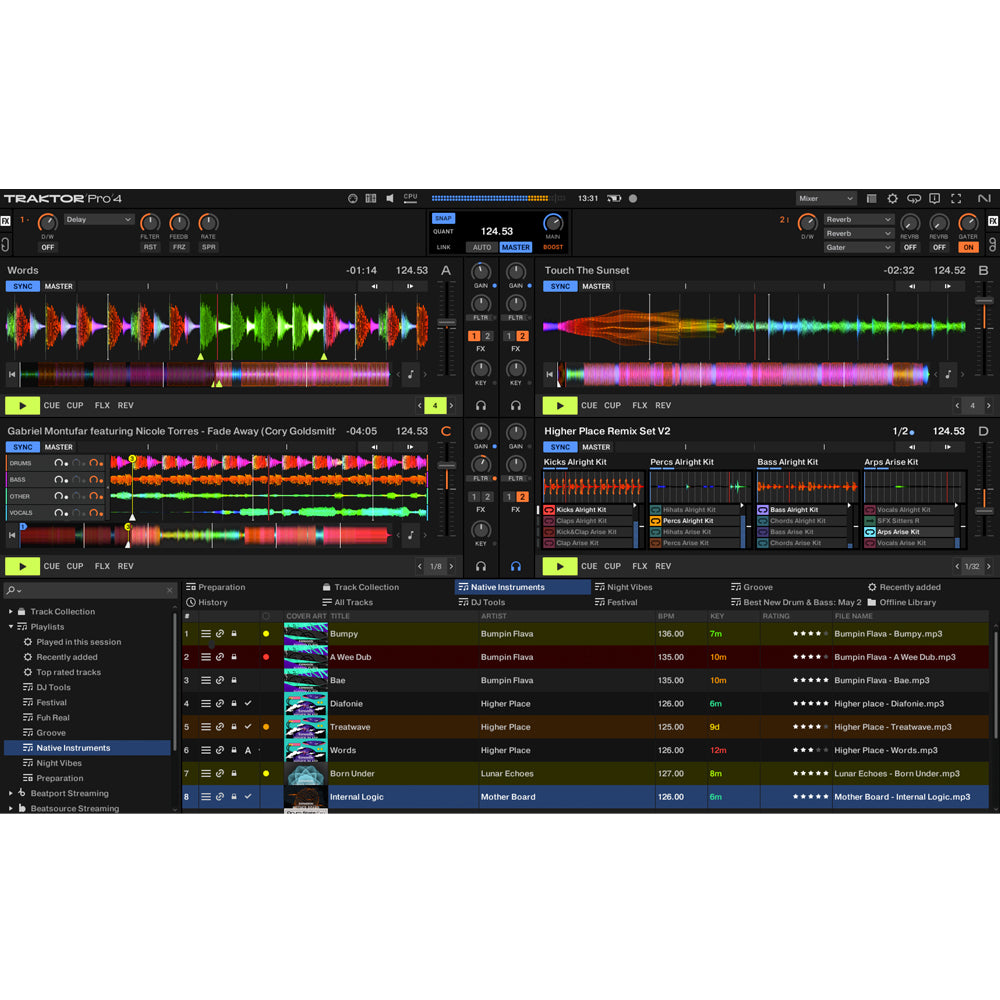 Native Instruments Traktor Z1 MK2 DJ controller, Traktor Pro software interface.