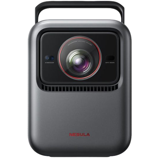 Nebula X1 outdoor projector displaying a vibrant movie scene on a large screen at night.