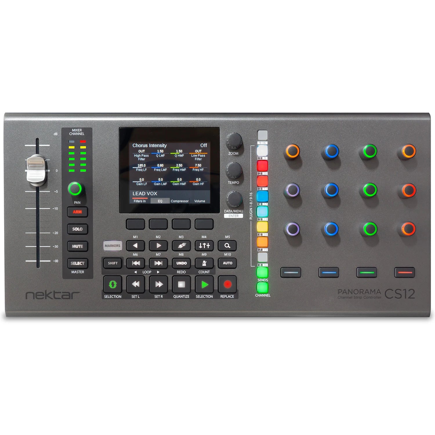 Nektar Panorama CS12 DAW controller with large control surface, multiple knobs and faders for music production.