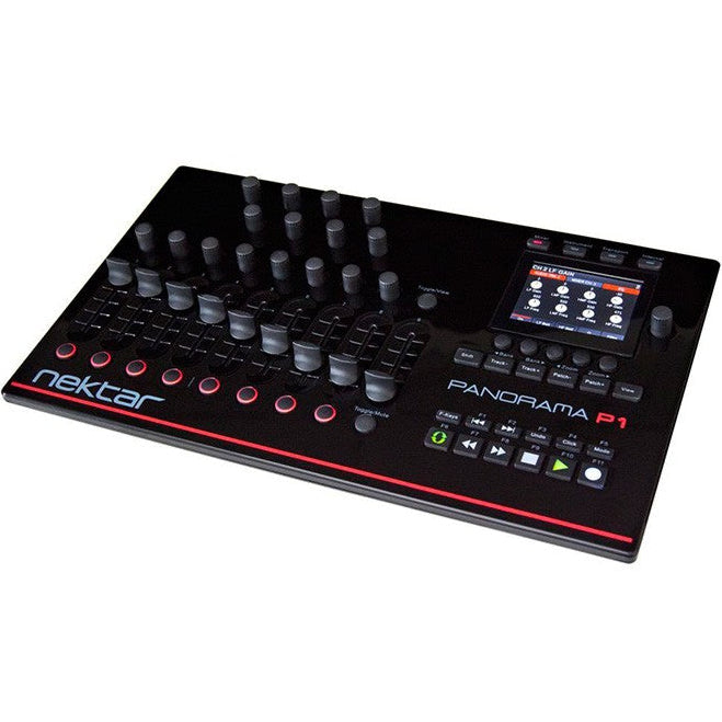 Nektar Panorama P1 DAW controller with multiple knobs, faders, and transport controls for music production and editing.