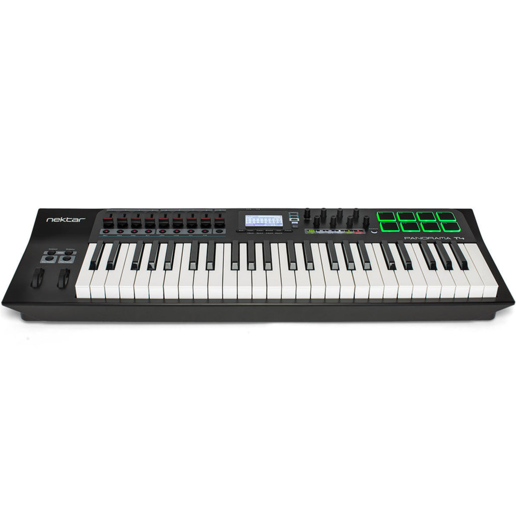 Nektar Panorama T4 MIDI controller keyboard with integrated transport controls and full-size keys for music production.