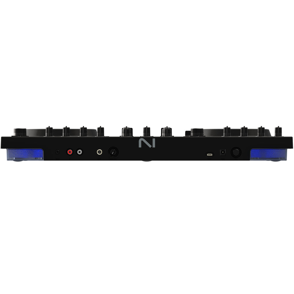 Native Instruments Traktor MX2 DJ controller with dual jog wheels, performance pads, and channel mixers for professional DJing.