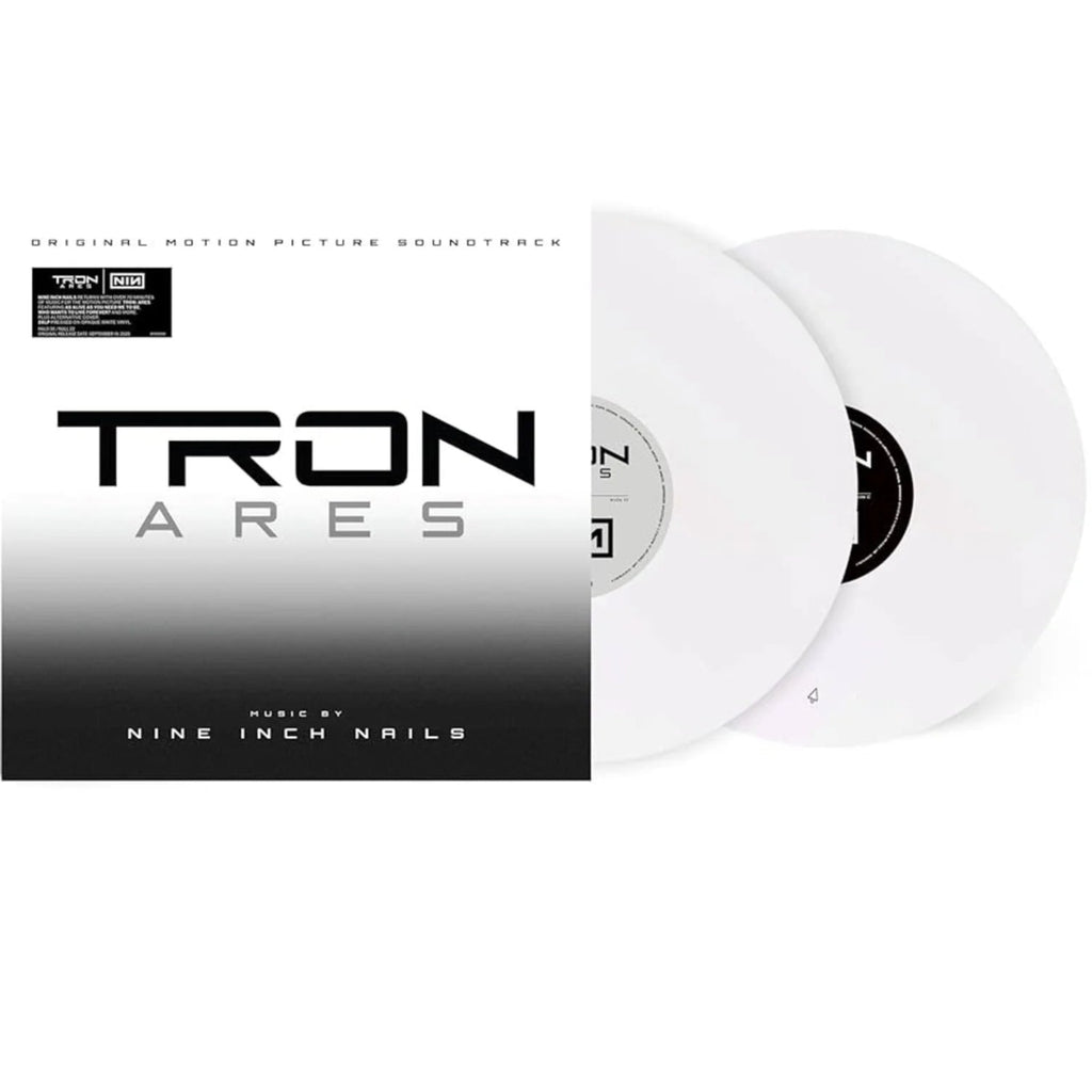 Nine Inch Nails TRON: Ares white vinyl 2LP, electronic music from the film, featuring album artwork on the cover.