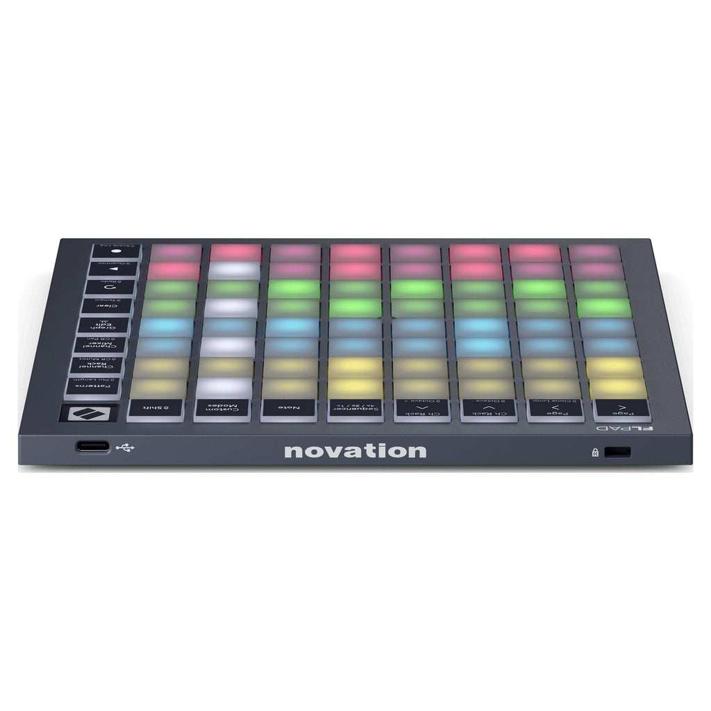 Novation FLpad Mini, rear elevated view with USB-C port