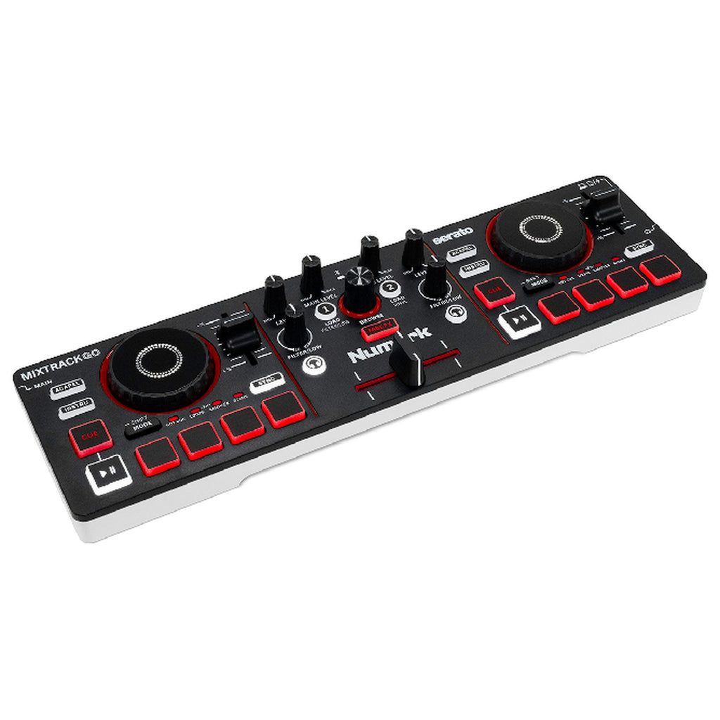 Numark Mixtrack Go DJ controller, angled hero view