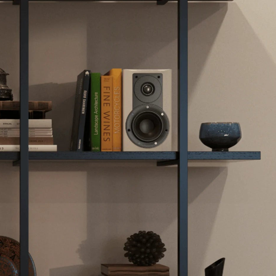 DALI Opticon 1 MK2 passive bookshelf speakers with sleek black finish, compact design, and detailed speaker drivers.