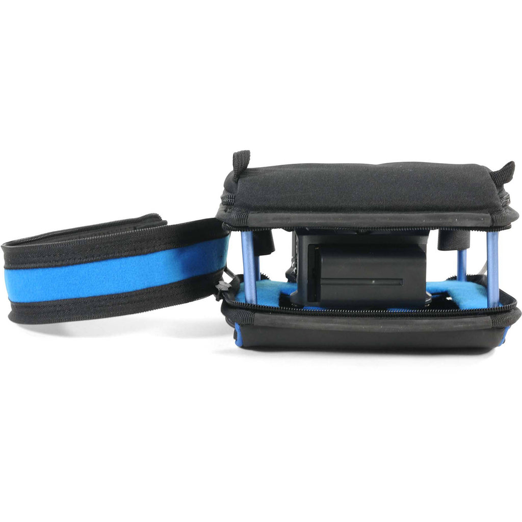 Orca Bags OR-268 microphone bag, open side view recorder mounted inside.