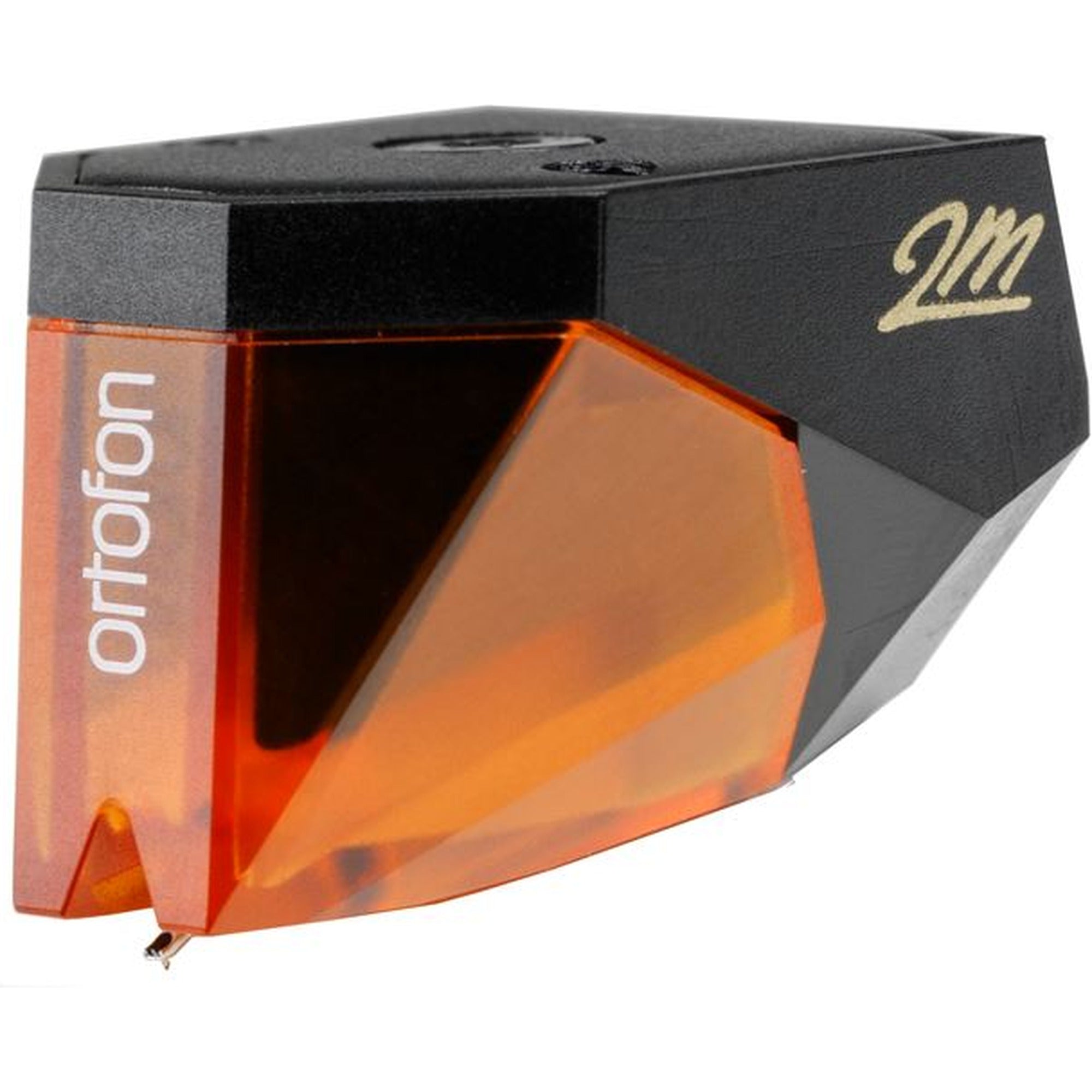 Ortofon 2M Bronze turntable cartridge with stylus and detailed metal body, designed for high-quality vinyl playback.