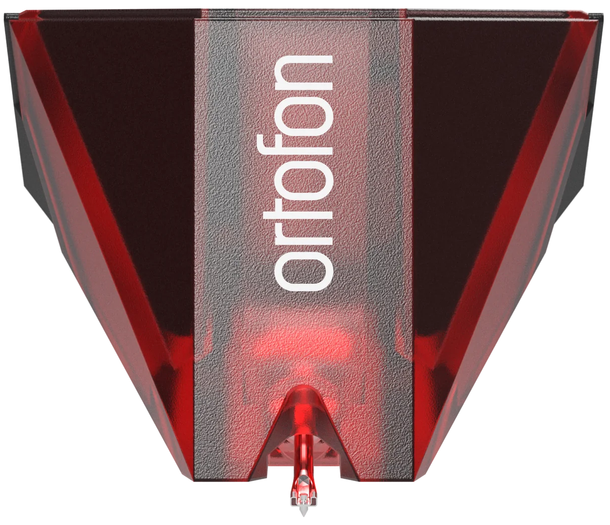 Ortofon 2MR Red turntable cartridge with red stylus and body, designed for high-quality audio playback on turntables.