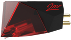 Ortofon 2MR Red turntable cartridge with red stylus and side view, designed for high-quality vinyl record playback.
