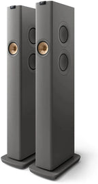 KEF LS60 Wireless floorstanding speakers with sleek black finish, showcasing their modern design and speaker drivers.