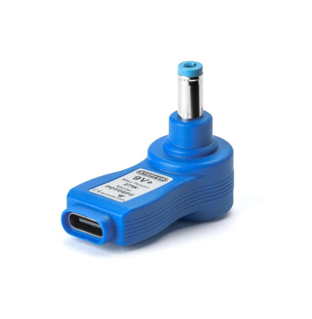 myVolts USB-C PD step-up tip displaying 9V output with 1.7mm positive terminal for compatible USB-C power devices
