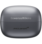 Bowers & Wilkins Pi8 wireless in-ear headphones with sleek black design and ergonomic fit, featuring ear tips and charging case.