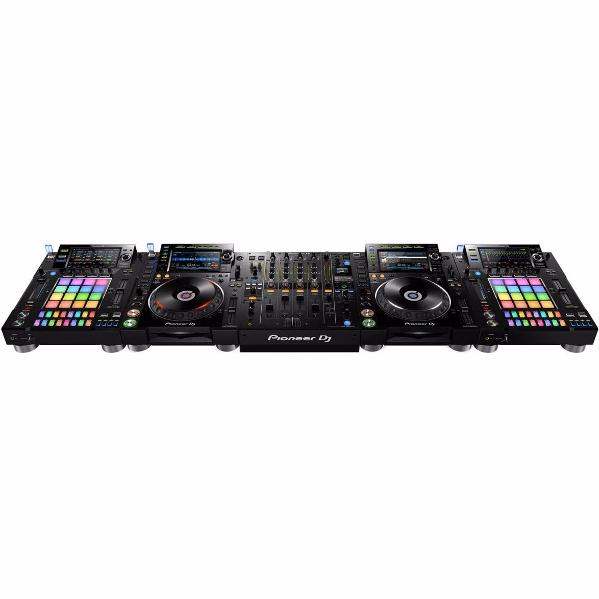 Pioneer DJ DJS-1000 DJ sampler media player with control knobs and colorful display screen, used for live DJ performances.