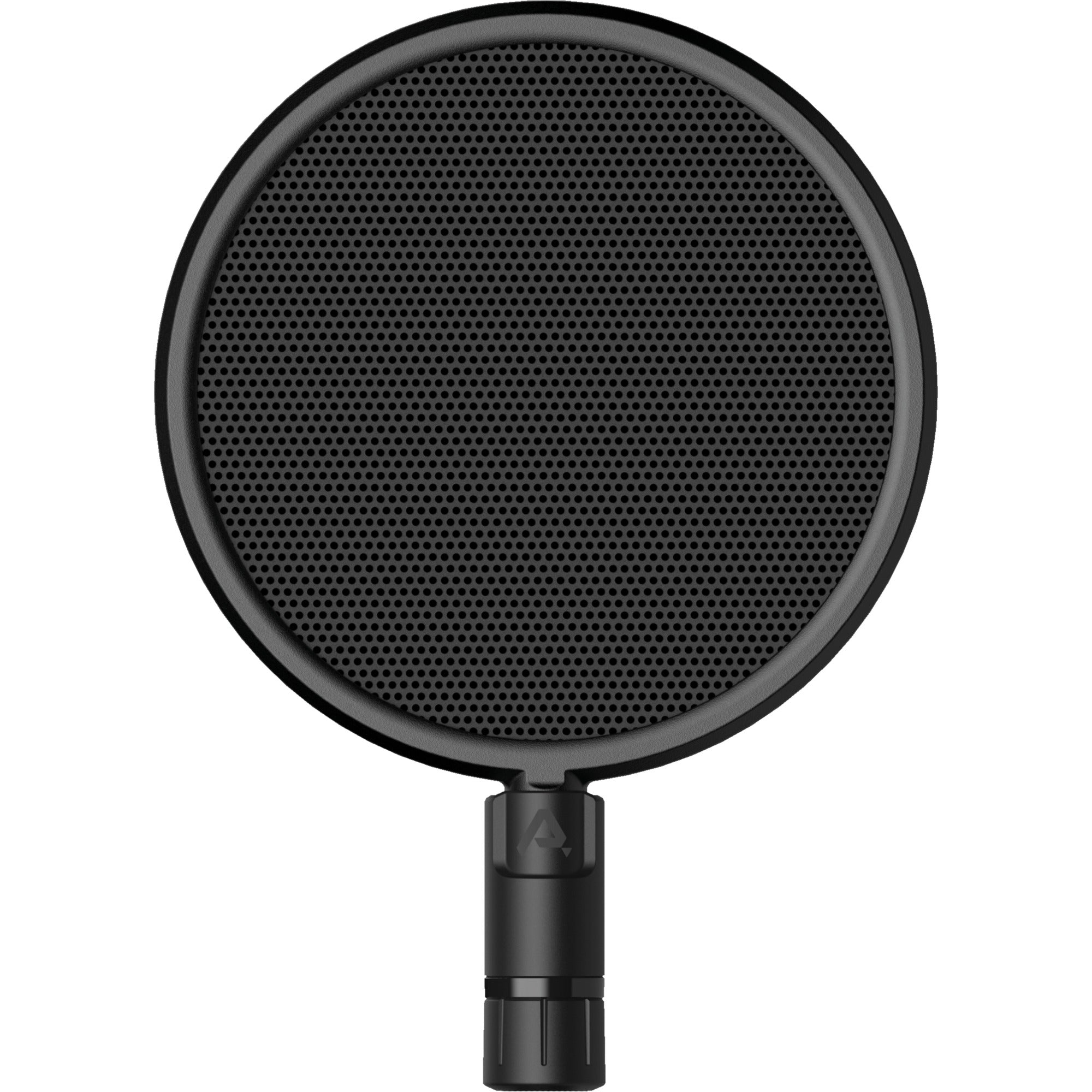 Metal pop filter set by Pop Audio with dual screens for microphone recording, reducing plosive sounds and background noise.