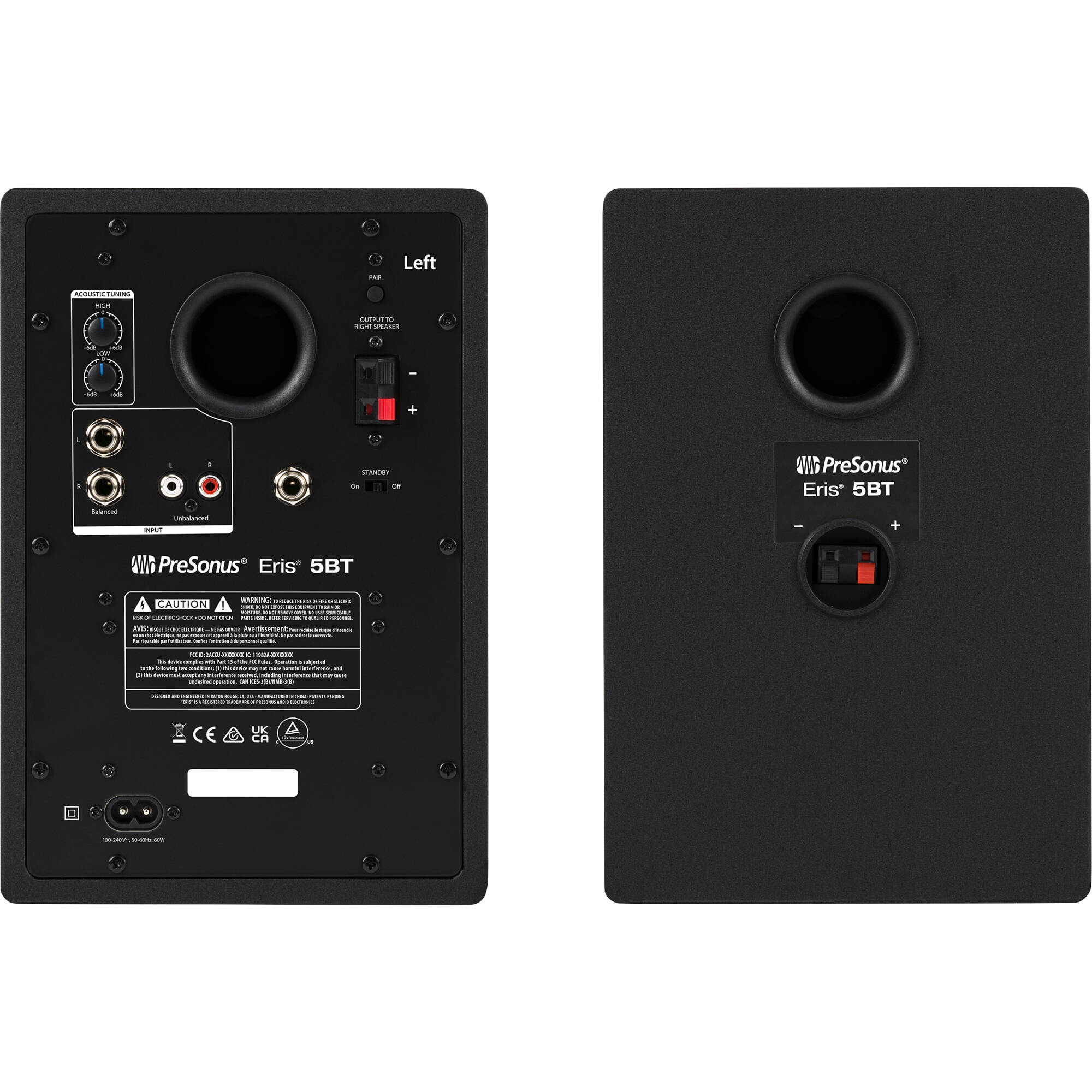 PreSonus Eris 5 BT 2nd Gen desktop monitors, front view in black