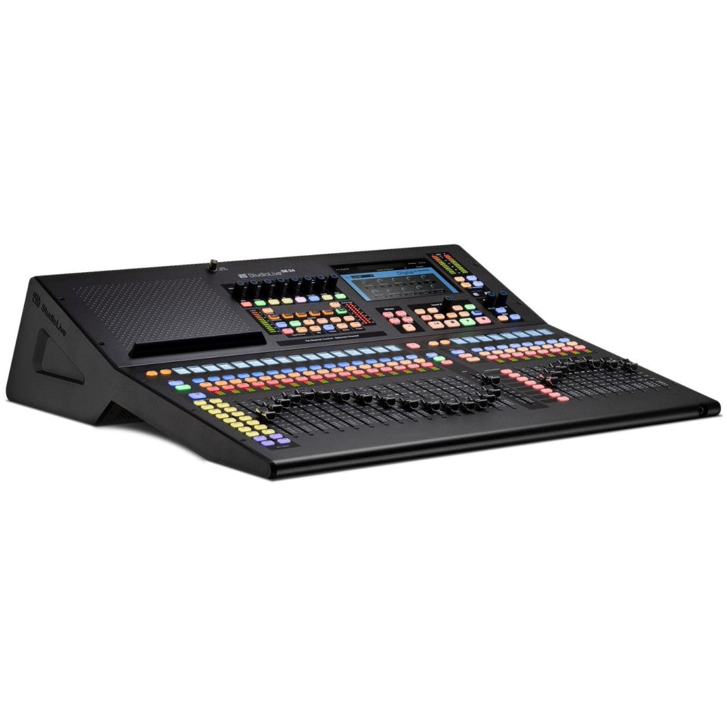 PreSonus StudioLive Series III SE 24 digital mixer with multiple knobs, faders, and input/output ports on a black control surface.
