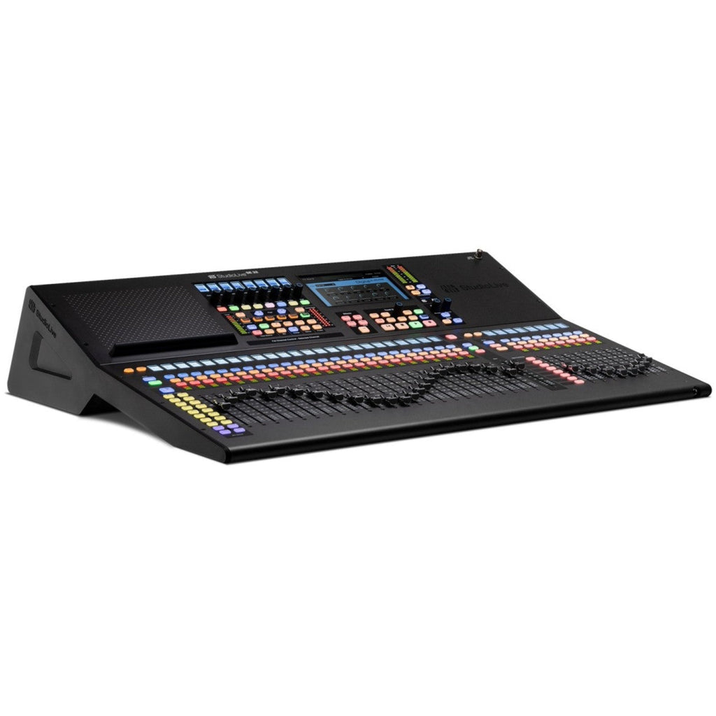 PreSonus StudioLive Series III SE 32 digital mixer with touchscreen display, control knobs, and input channels in a professional setup.