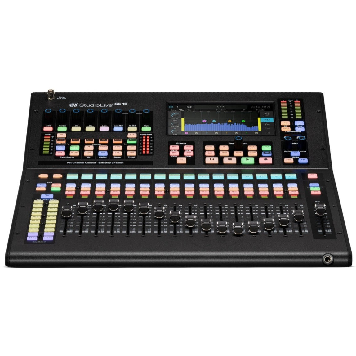 PreSonus StudioLive Series III SE 16 digital mixer with multiple knobs, faders, and input/output ports for professional audio control.