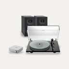 Pro-Ject T2 Super Phono + WiiM Amp + ELAC Debut B5.3 Vinyl System – Turntable Finish Gloss Black, Amplifier Colour Silver