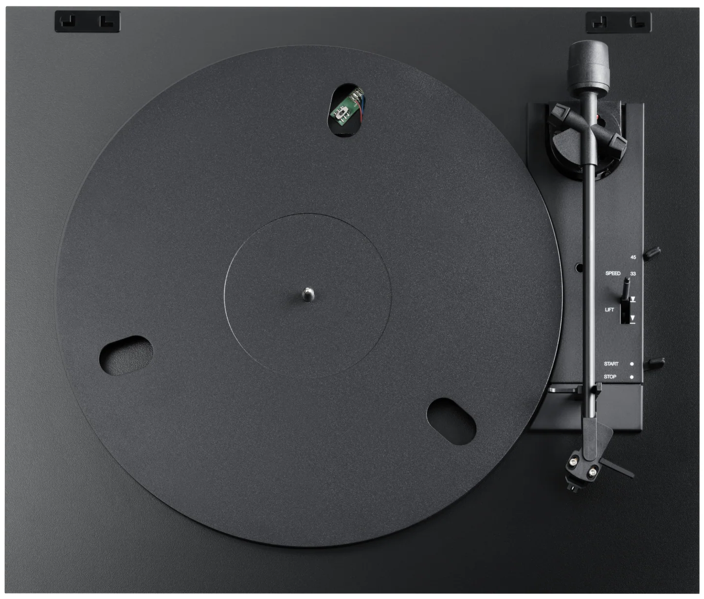 Pro-Ject Automat A1.2 turntable with sleek wooden plinth, tonearm, and platter, showcasing its modern audio design.