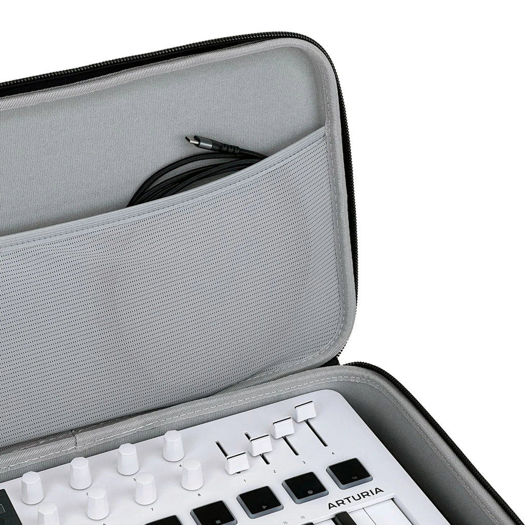Gray Analog Cases Pulse keyboard case for Arturia MiniLab and MicroFreak, with padded exterior and secure zipper closure.