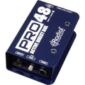 Radial Engineering Pro48 DI box with rugged metal casing and XLR connectors, used for professional audio signal processing.