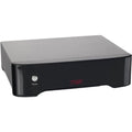 Rega Fono MM phono preamp in sleek black, with control knobs and input/output ports visible on the compact device.