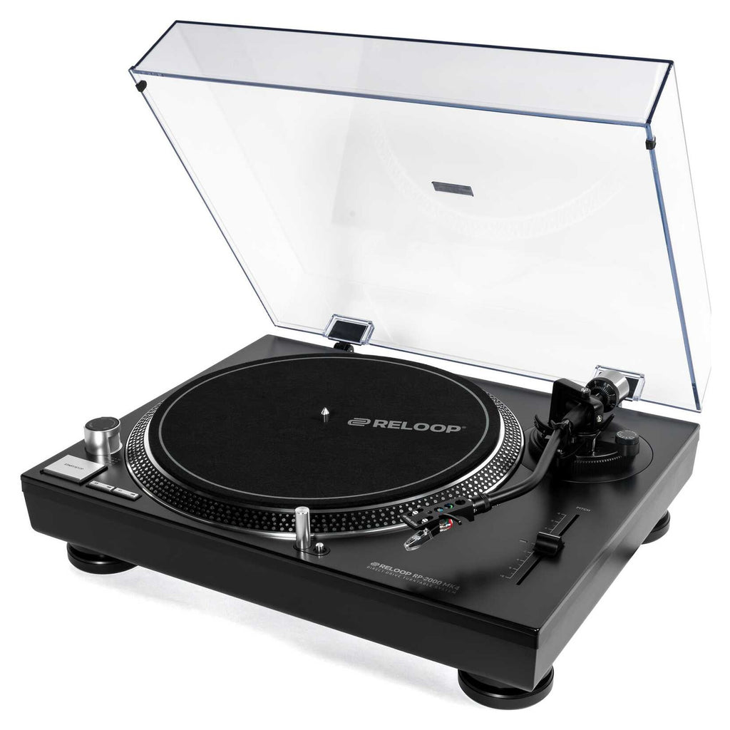 Reloop RP-2000 MK4 Black with the optional dust cover raised