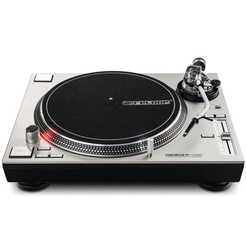 Reloop RP-7000 MK2 DJ turntable, silver, front angle