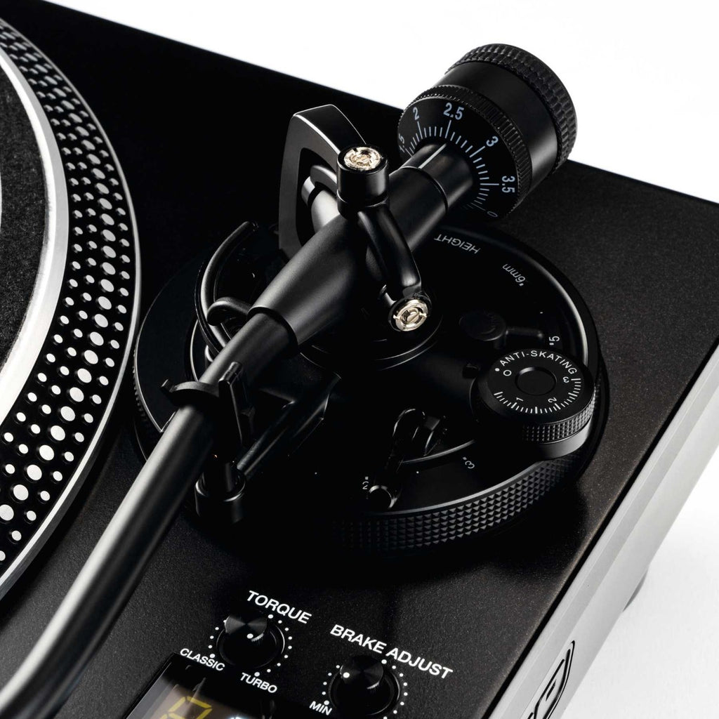 Reloop RP-8000 MK2 DJ turntables with pitch control and sleek design, perfect for professional DJ setups.