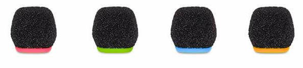 Rode Colors 3 wireless microphone pop filters in black and red for Rode microphone accessories.