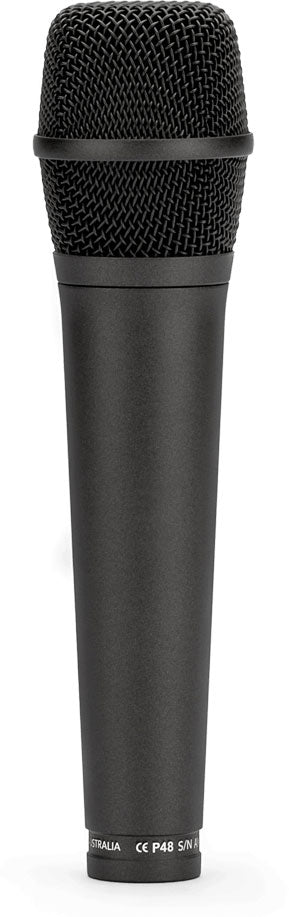 Rode M2 condenser microphone with black body and silver grille, mounted on a stand for studio recording use.