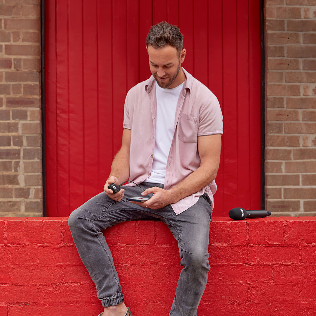 Rode Interview Pro wireless microphone accessory with a microphone and wireless transmitter setup for on-location interviews.