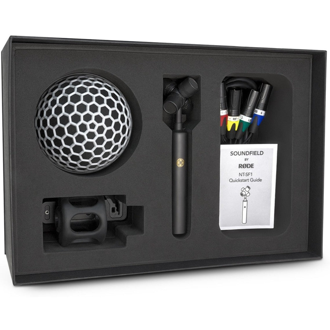 Rode NT-SF1 camera microphone mounted on a DSLR camera for professional audio recording.