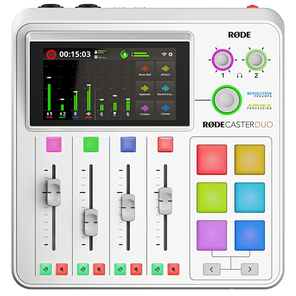 Rode RodeCaster DUO audio interface, white, in use
