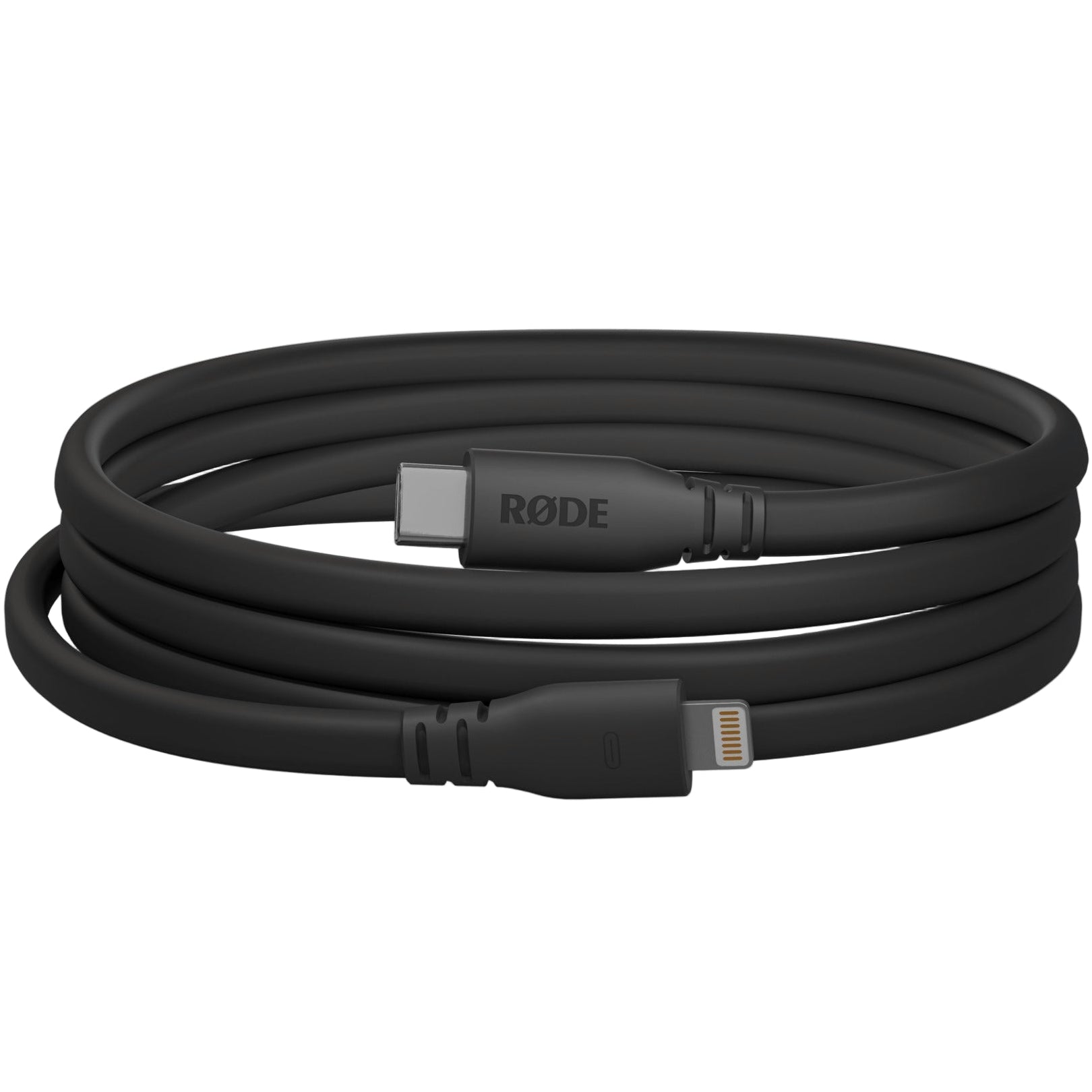 Rode SC19 coiled USB-C to Lightning cable, 1.5m, black, durable and flexible for charging and syncing devices.