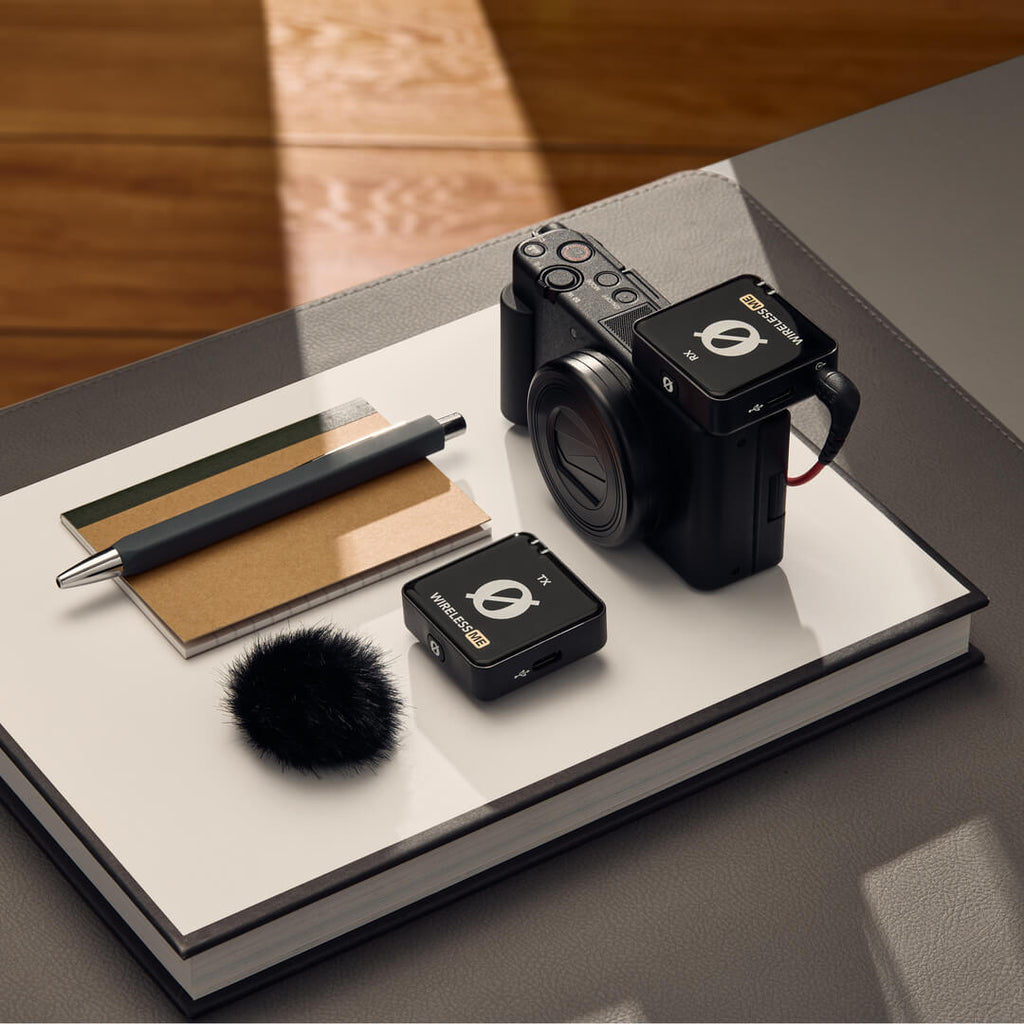 Rode Wireless ME creator wireless microphone systems, black flatlay shot